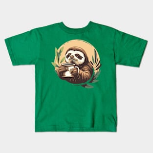 Cute Sloth Drink Coffee Kids T-Shirt